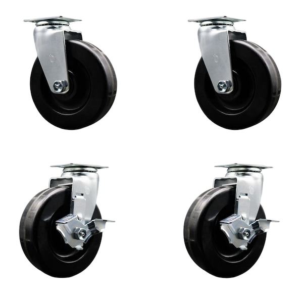 6 Inch Phenolic Swivel Caster Set with Ball Bearings 2 Brakes SCC